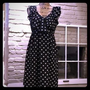 Loft, Black & white polka dotted dress. Sleeveless